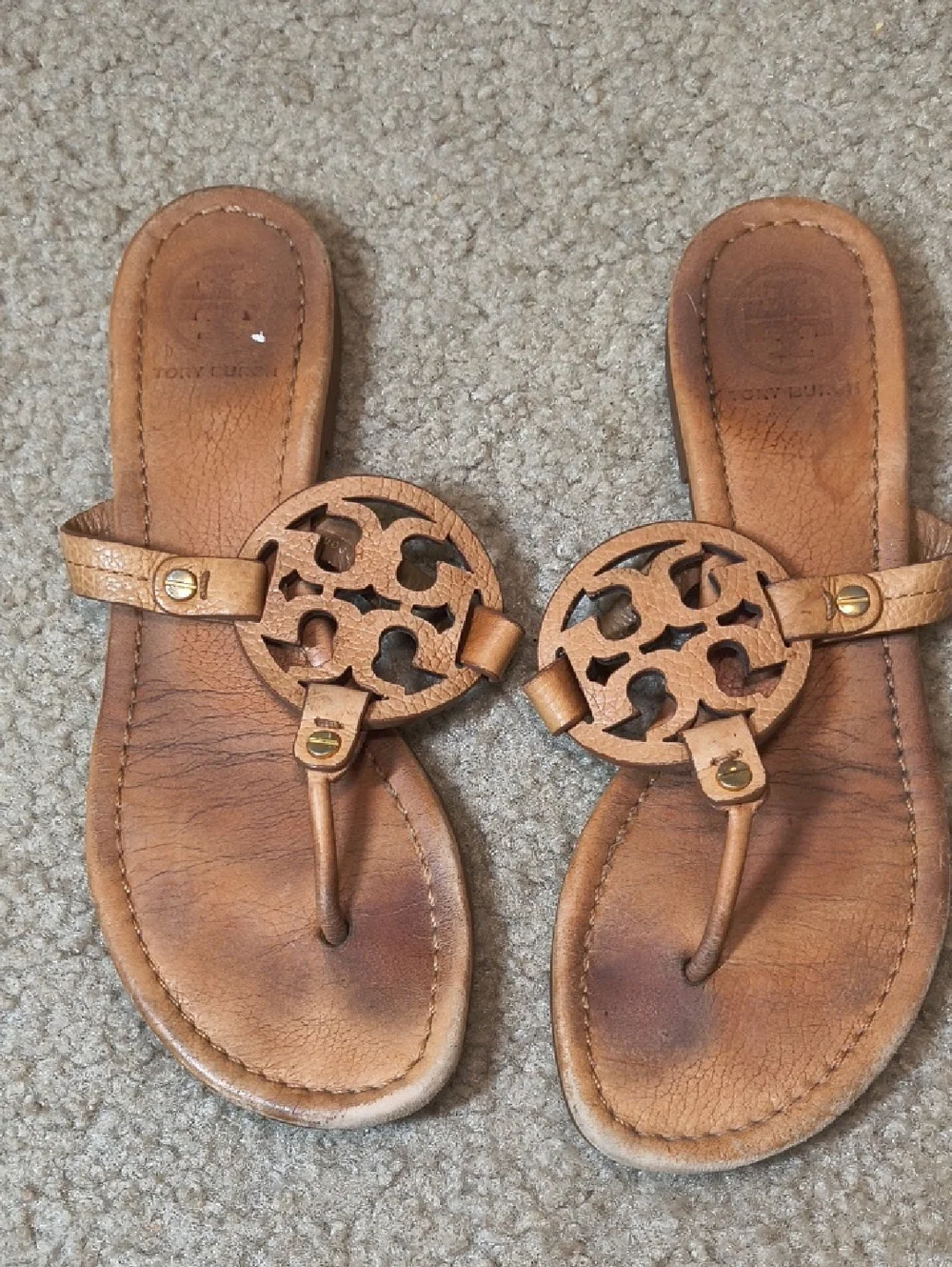 Tory Burch Tan Leather Miller Thong Sandals